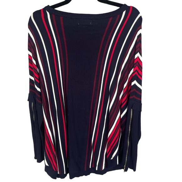 Joseph A Sweater Womens Extra Large XL Blue Red Striped Ruffle Zip Sleeve NEW - Picture 2 of 11